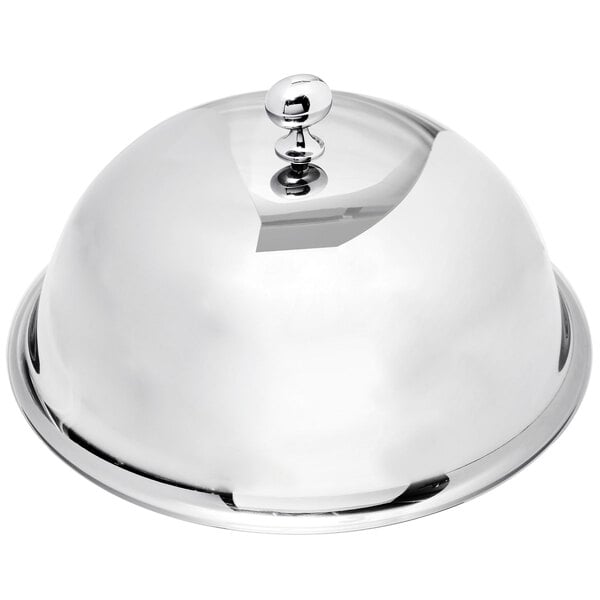 A stainless steel dome plate cover with a metal knob.