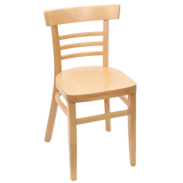 A BFM Seating Giulia natural beechwood side chair with a wooden back and seat.