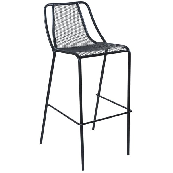 A black BFM Seating Kingston bar stool with mesh seat.
