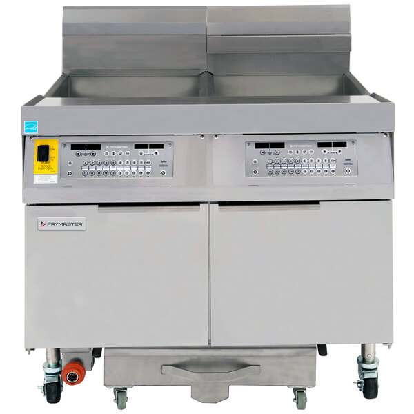 A Frymaster natural gas floor fryer with two drawers.