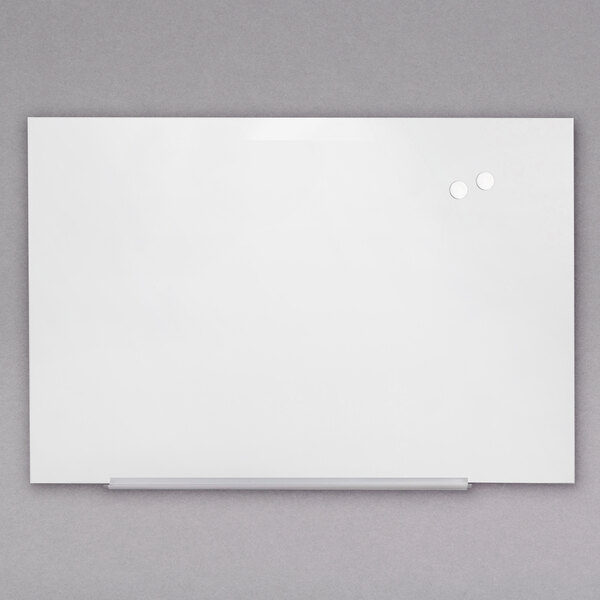 A Universal white glass markerboard with magnets.