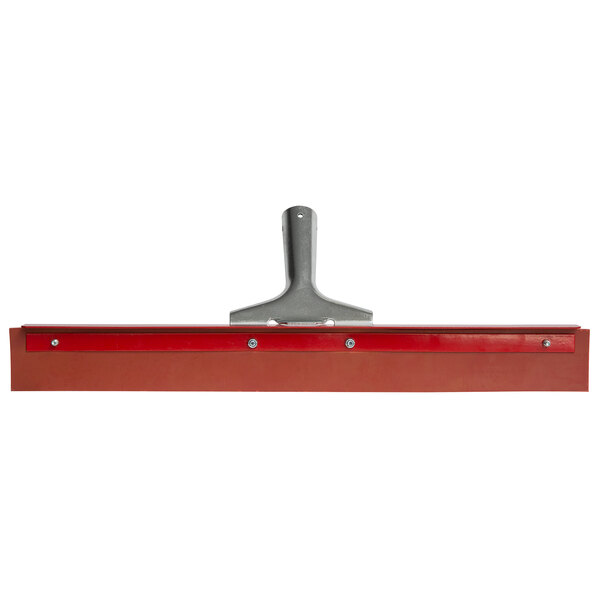 A red and silver Carlisle heavy-duty floor squeegee with a metal frame.