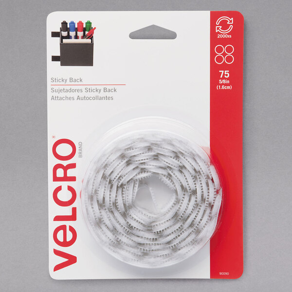 A package of 75 white Velcro® hook and loop dots.