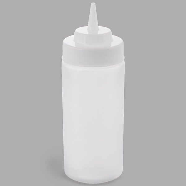A Tablecraft clear plastic squeeze bottle with a white cone tip.