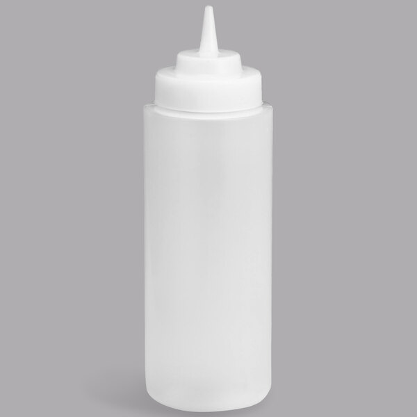 A white plastic Tablecraft squeeze bottle with a white and pointy tip.