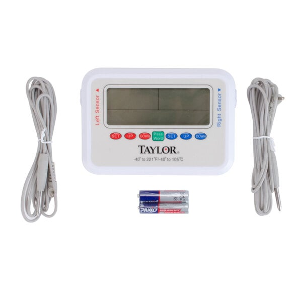 A white Taylor Critical Care digital thermometer with dual probes and a screen.