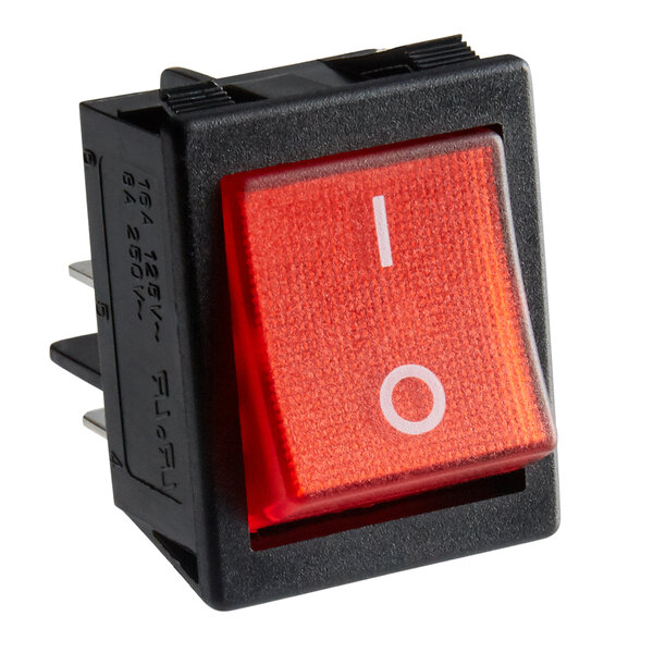 A red Narvon on/off switch with white text.