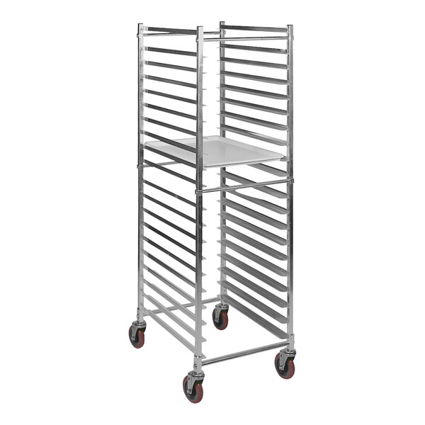 A Winholt unassembled aluminum sheet pan rack with wheels.