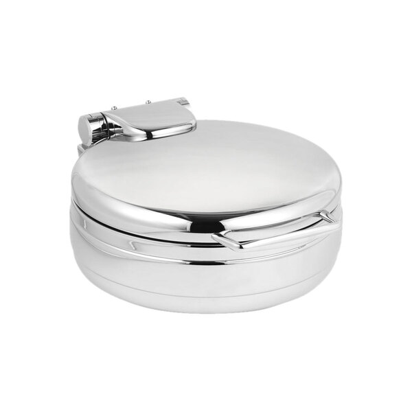 An Eastern Tabletop stainless steel round chafer with a hinged dome lid.