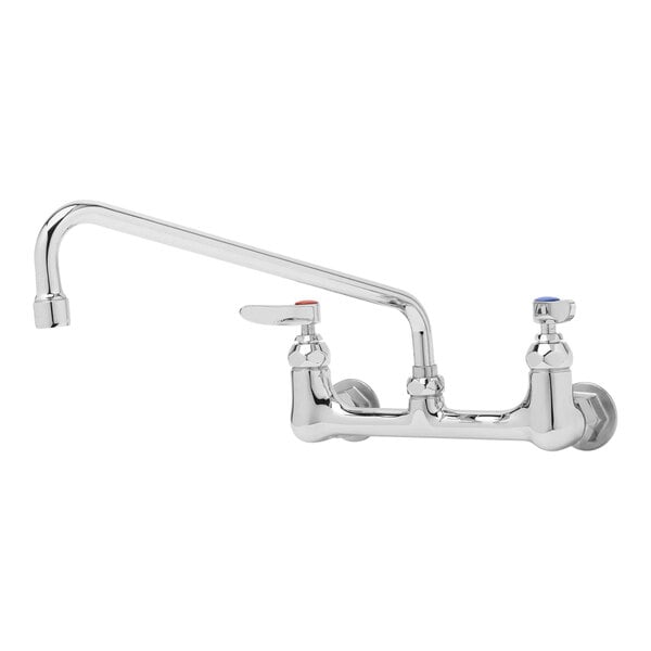 A chrome T&S wall mount pantry faucet with silver levers.