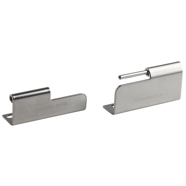 A pair of stainless steel Cambro door latches.