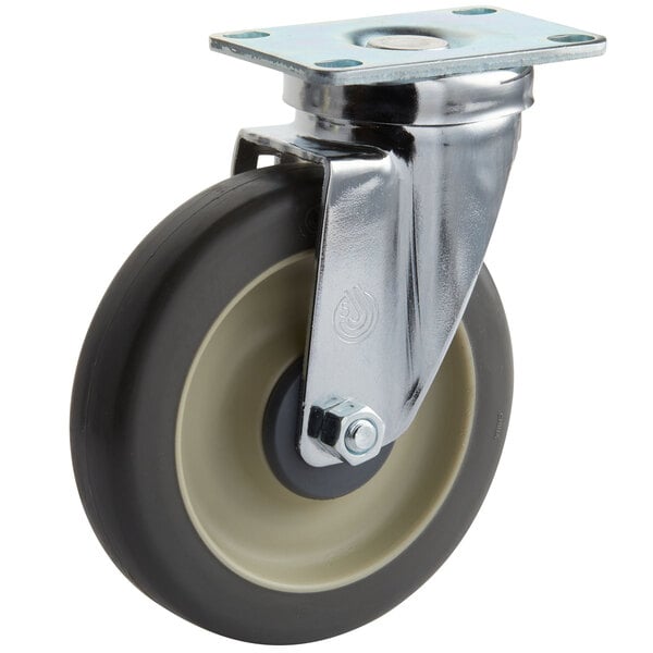 A black and white Cambro swivel plate caster wheel.
