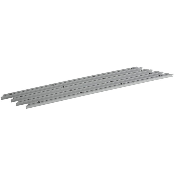 A group of metal pieces including four metal strips with a metal bar.