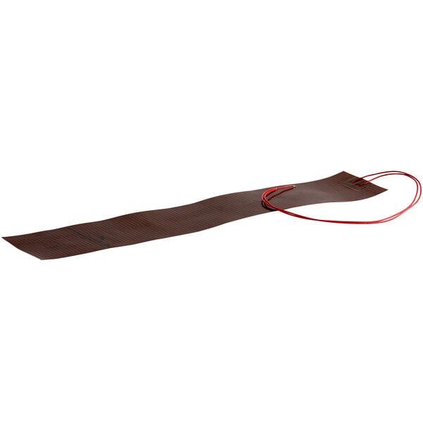 A brown cord with a red wire and a brown tie.