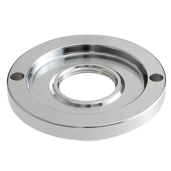 A silver circular lock nut with holes in it.