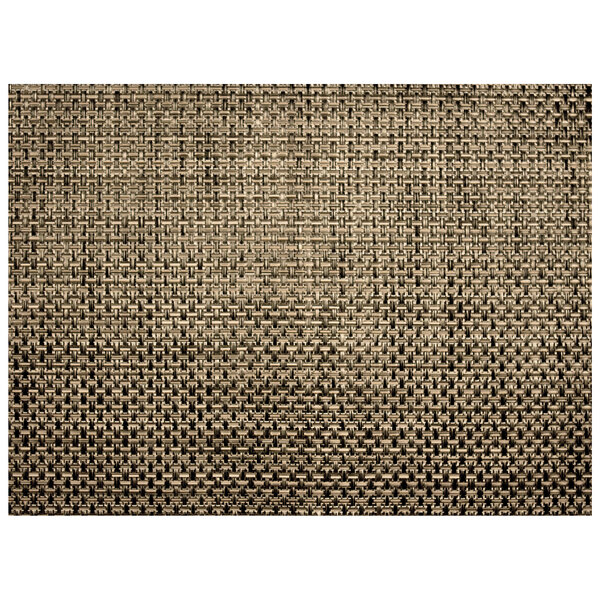 A close-up of a Sandstone woven vinyl rectangle placemat with a woven pattern in black.