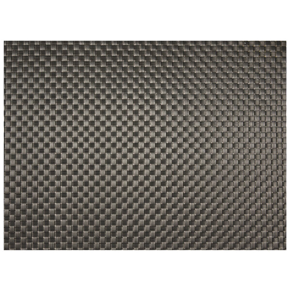 An iron gray woven vinyl rectangle placemat with a checkered pattern.