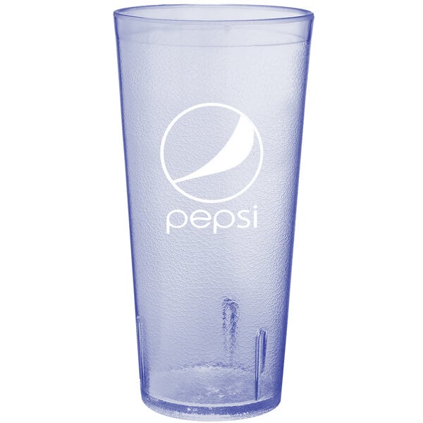 A blue plastic tumbler with the Pepsi logo on it.