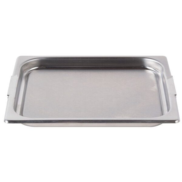 A Vollrath stainless steel tray with a lid on it.