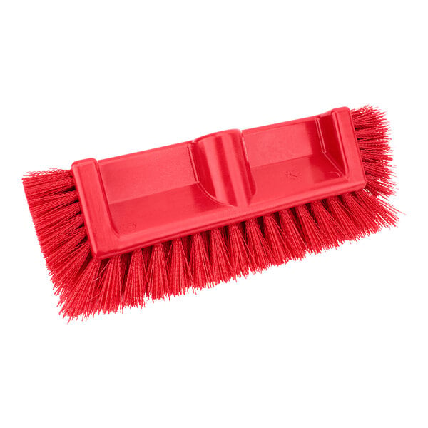A red Carlisle Sparta floor scrub brush with long end bristles.