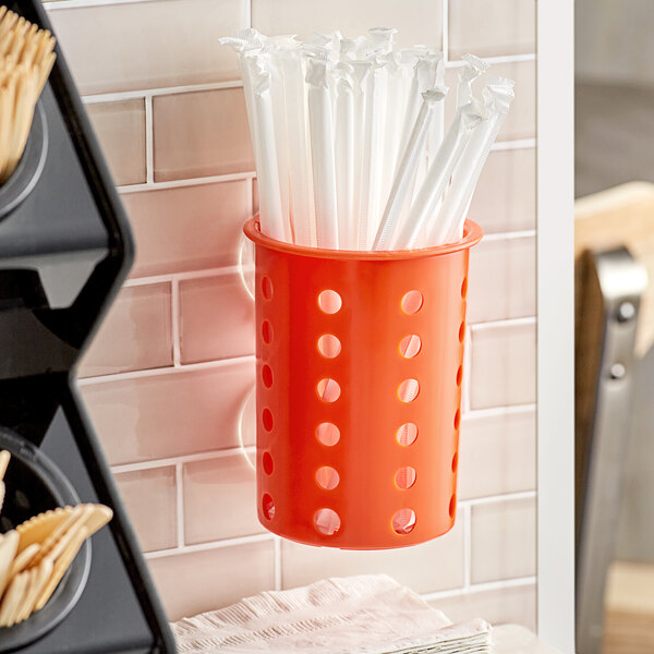 Steril-Sil PN1-ORANGE Orange Perforated Plastic Flatware Cylinder with Suction Cups