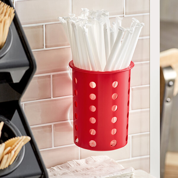 Steril-Sil PN1-RED Red Perforated Plastic Flatware Cylinder with Suction Cups