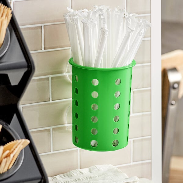 Steril-Sil PN1-LIME Lime Perforated Plastic Flatware Cylinder with Suction Cups