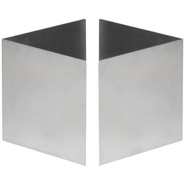 Two stainless steel Eastern Tabletop L-shaped risers.