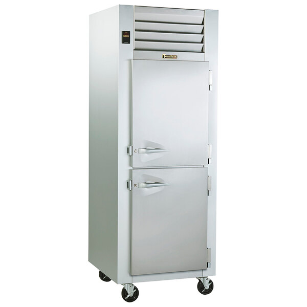 A Traulsen stainless steel single section reach in refrigerator/freezer.