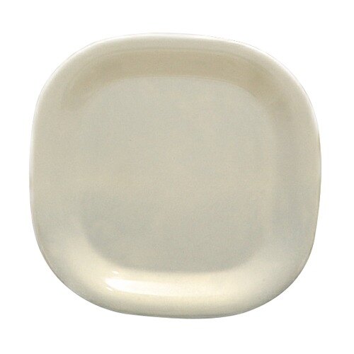 A white square Thunder Group melamine plate with a white circle on it.