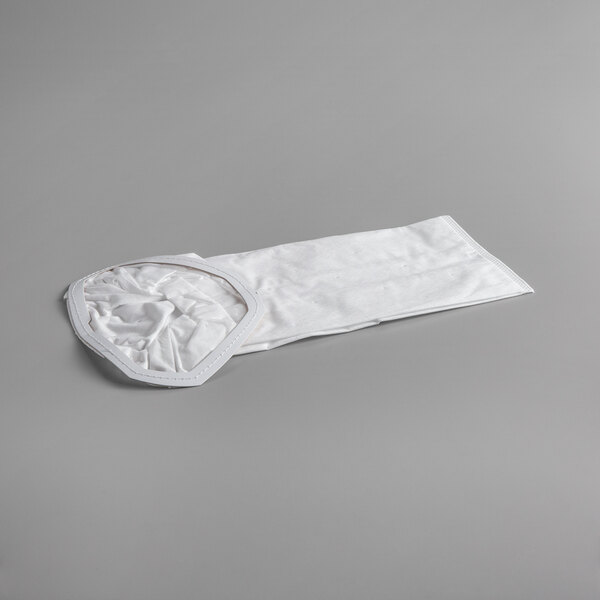 A white cloth HEPA vacuum bag with a zipper on it.
