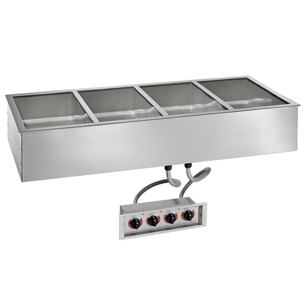 An Alto-Shaam stainless steel drop-in hot food well for 6" deep pans with 4 compartments.