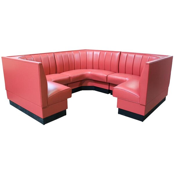 An American Tables & Seating red booth couch with black base.