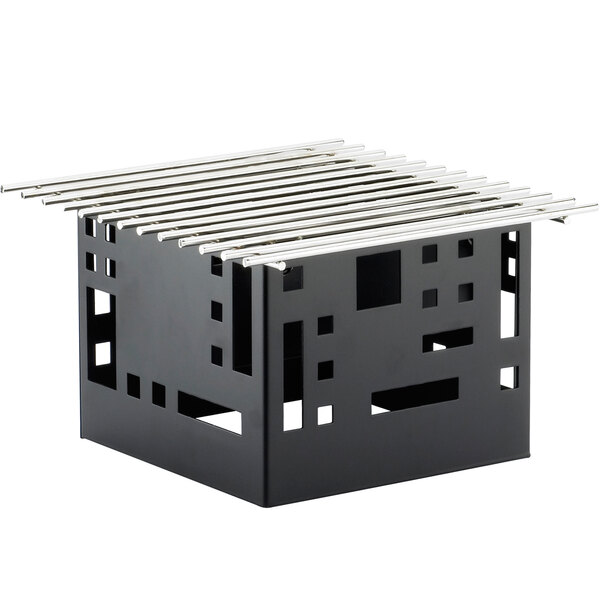 A black metal Cal-Mil chafer griddle with a grid pattern.