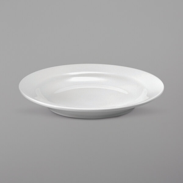 A white Oneida Royale porcelain bowl with a rim.