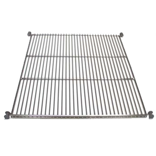 A stainless steel wire shelf with shelf supports.