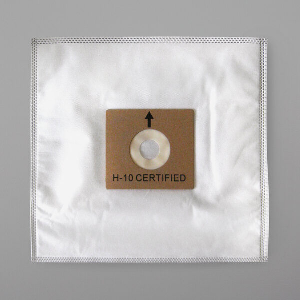 A white Cirrus vacuum bag with a brown label that says "Certified HEPA" with a white circle inside a brown square.