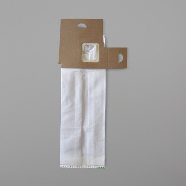 A white box of Eureka Style LS Equivalent HEPA H10 vacuum bags with a brown paper label.