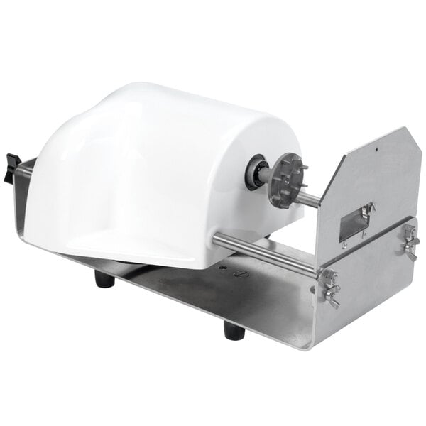 A white Nemco PowerKut table mount fry cutter with metal handles.