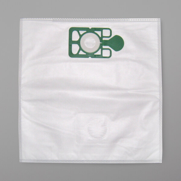 A white bag with a green circle on it.