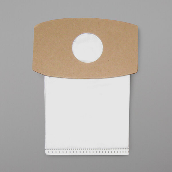 A brown box with a white sheet of Riccar and Simplicity Type S vacuum bags with a white circle.