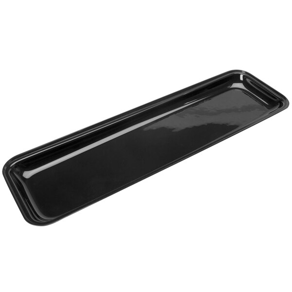 A black rectangular Delfin market tray with a handle.