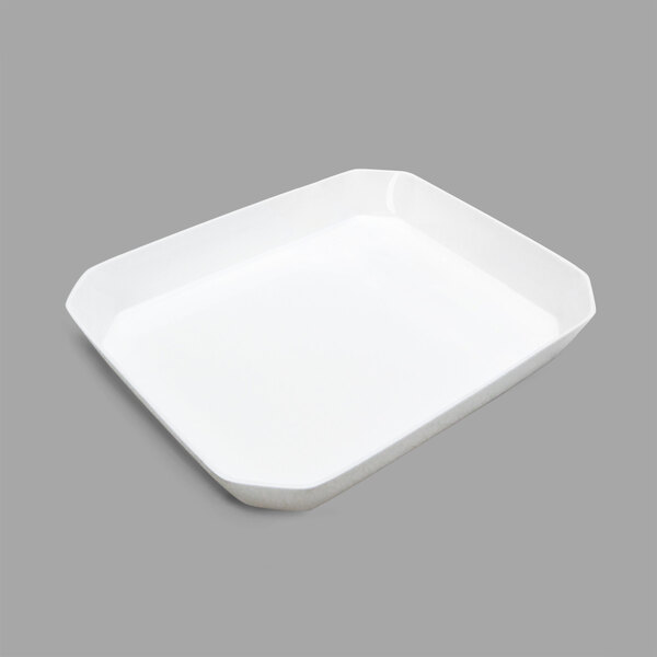 A white rectangular tray with a white cut corner.