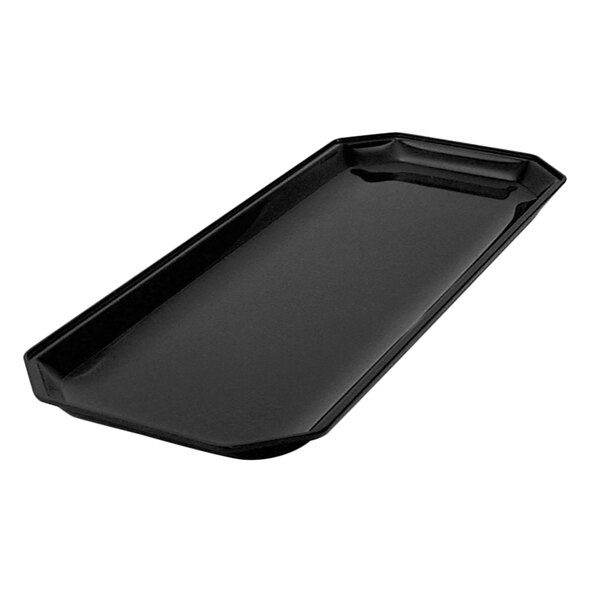 A Delfin black rectangular acrylic bowl insert with cut corners.