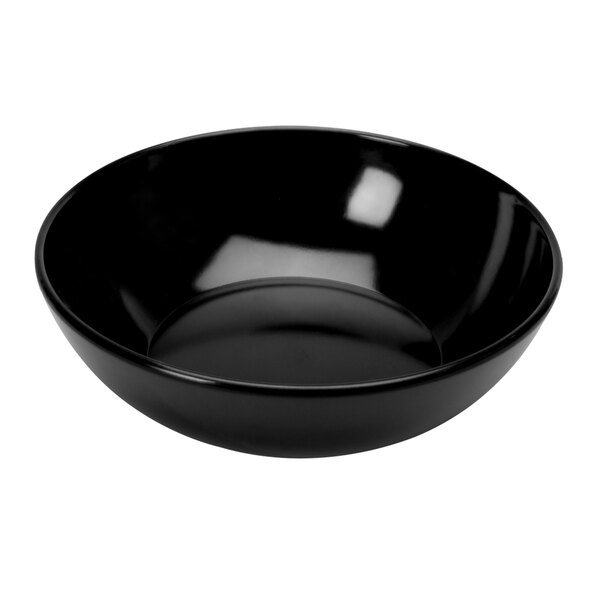A black Delfin Pacific Rim melamine bowl.
