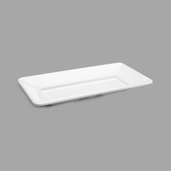 A white rectangular Delfin melamine tray with a handle.