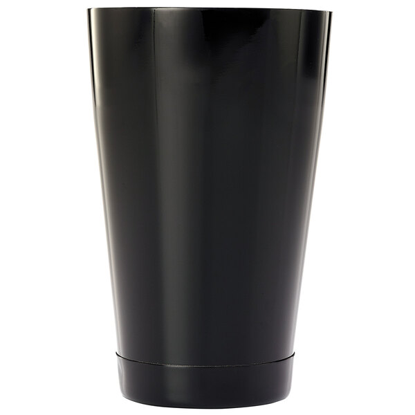 A black cylinder with a white stripe, the Barfly black half size cocktail shaker tin.