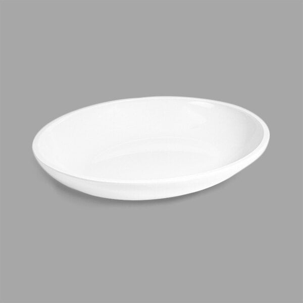 A white oval Delfin melamine bowl.