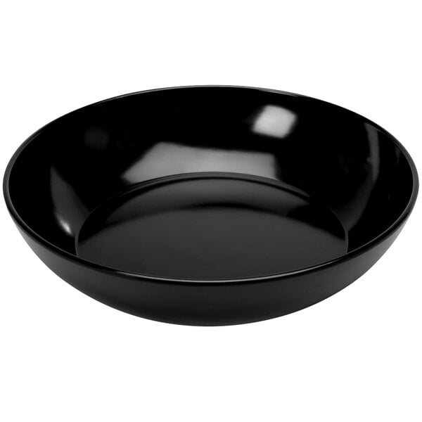 A black Delfin Pacific Rim melamine bowl.