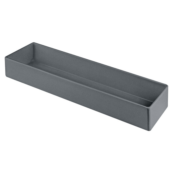 A rectangular grey metal container with a Tablecraft logo.